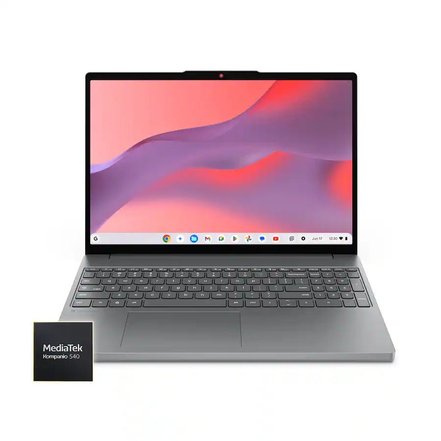 Lenovo ChromebookM83W70017US: MediaTek Kompanio540, Integrated ARM Mali-G57 MC2, 4GB LPDDR5X, 64GB; retailer hero UFS and storage metadata must be disclosed as conflicting rather than invent SSD