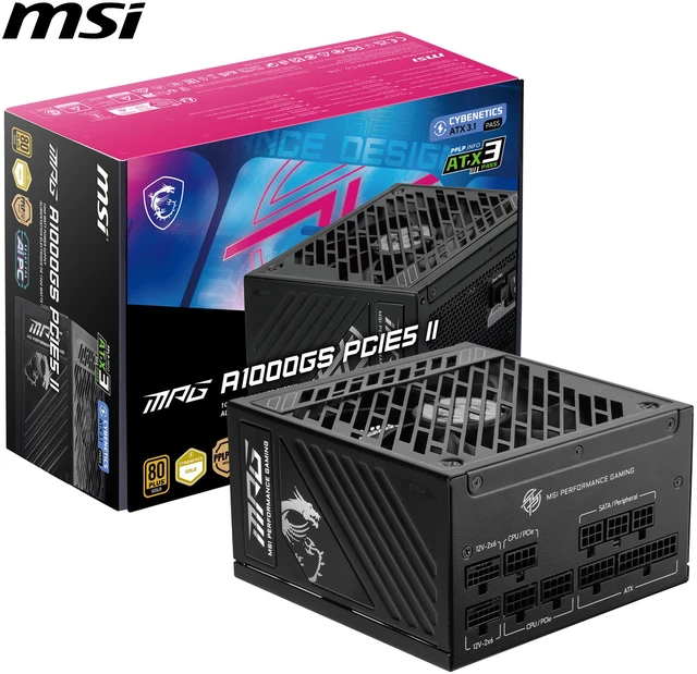 MSI MPG A1000GS PCIE5 II 1000W Fully Modular ATX 3.1 Power Supply, Dual 12V-2x6