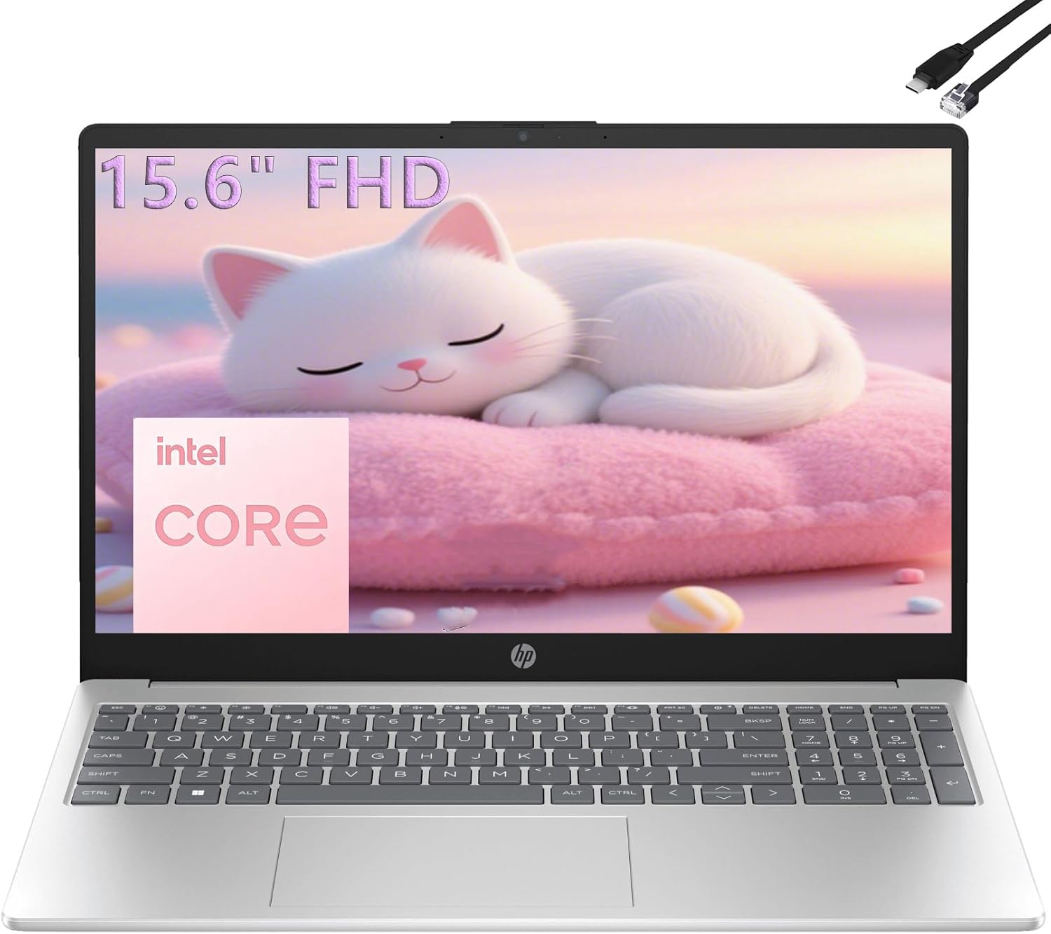 HP 15.6" FHD Laptop 2026 Edition with Copilot AI, 32GB RAM, 1TB SSD, Intel Processor, Long Battery Life, Lightweight 3.64 lbs, Microsoft 365, Windows 11 for Students & Office, Type-RJ45 Cable