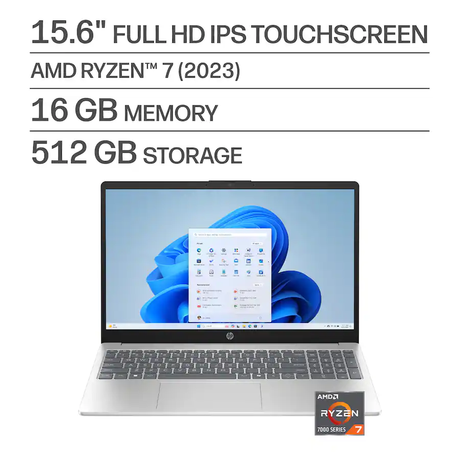 HP 15.6-inch FHD Touch Laptop — Ryzen 7 7730U, 16GB RAM, 512GB SSD