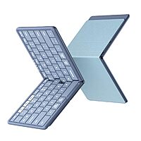 Samsers Full-Size Foldable Bluetooth Keyboard, KF08S Wireless Folding Keyboards with PU Leather Cover Blue